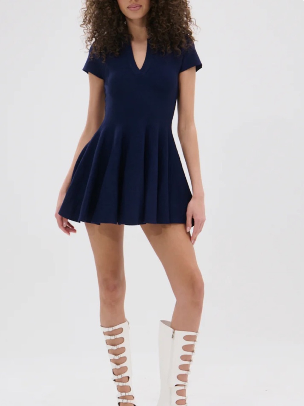 AKIRA Navy V-Neck Fit-and-Flare Mini Dress XL Sold Out
